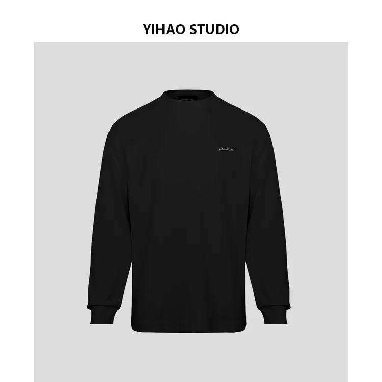 YIHAO STUDIO冬季新款男士加厚长袖打底宽松百搭休闲圆领中领内搭