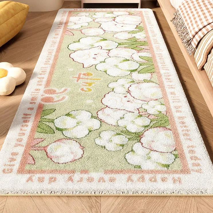 卧室床边地毯轻奢高级感长条加厚主卧毛绒地垫女孩儿童房间床边毯