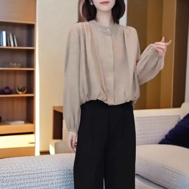 2025年新款早秋季薄款设计感上衣法式气质显瘦宽松长袖衬衫女