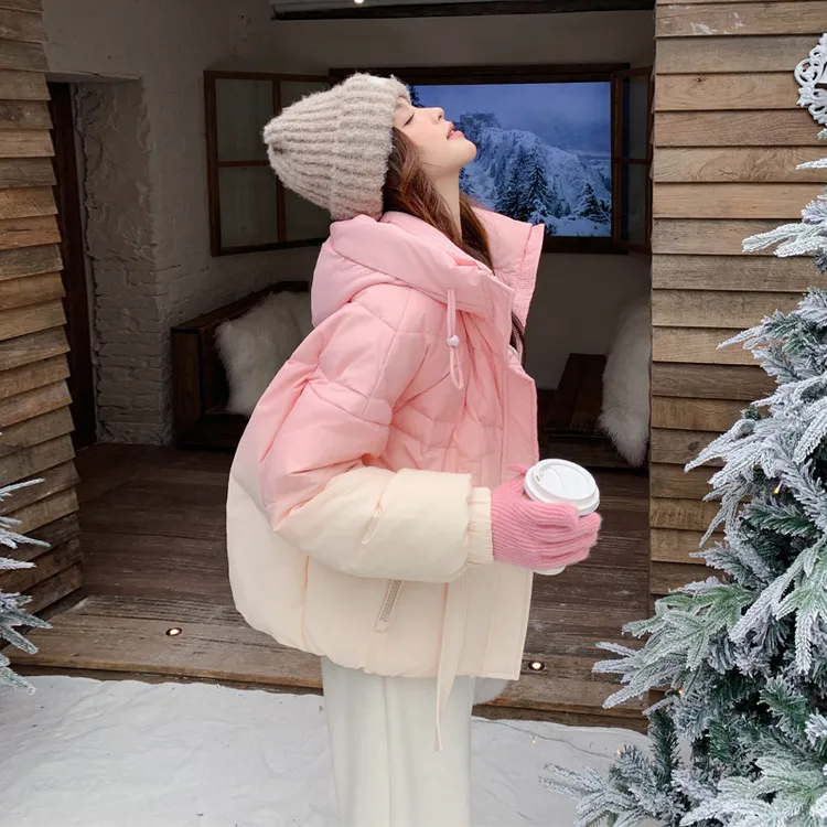 渐变色保暖羽绒服女2025冬季新款设计感韩系甜美风白鸭绒厚面包服