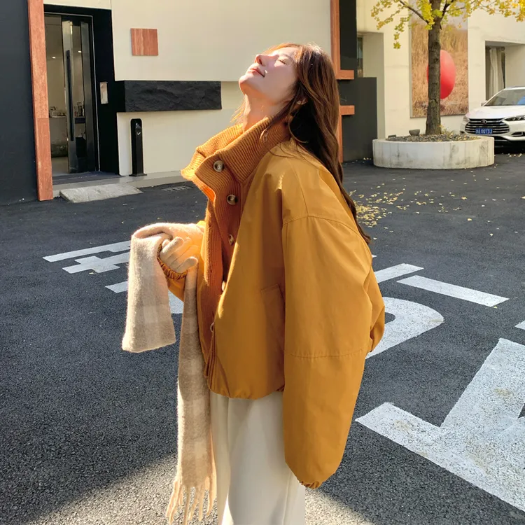 针织拼接羽绒服女2024冬季新款高级感超好看时尚韩系白鸭绒面包服