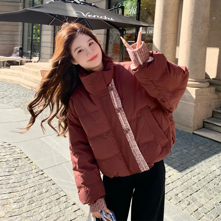 安可拉红羽绒服女2025冬季新款保暖白鸭绒休闲韩系短款立领面包服