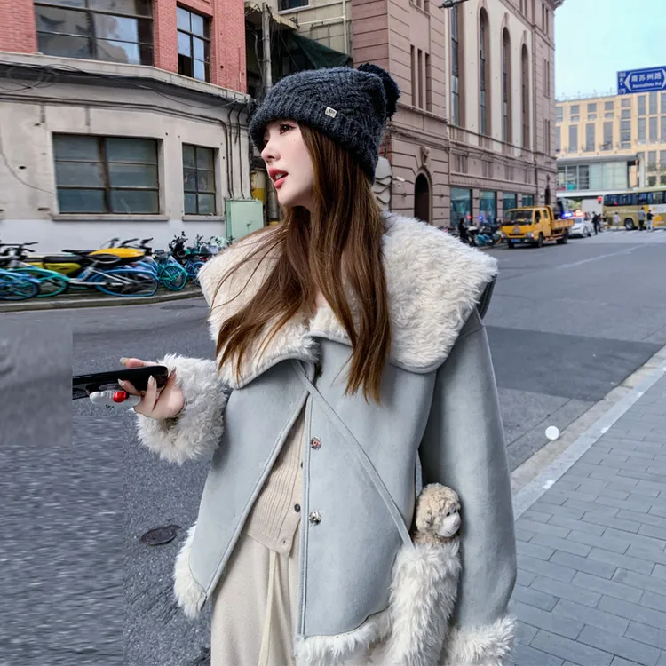 皮毛一体外套女2025冬季新款甜美减龄韩系穿搭甜酷风可盐可甜棉衣