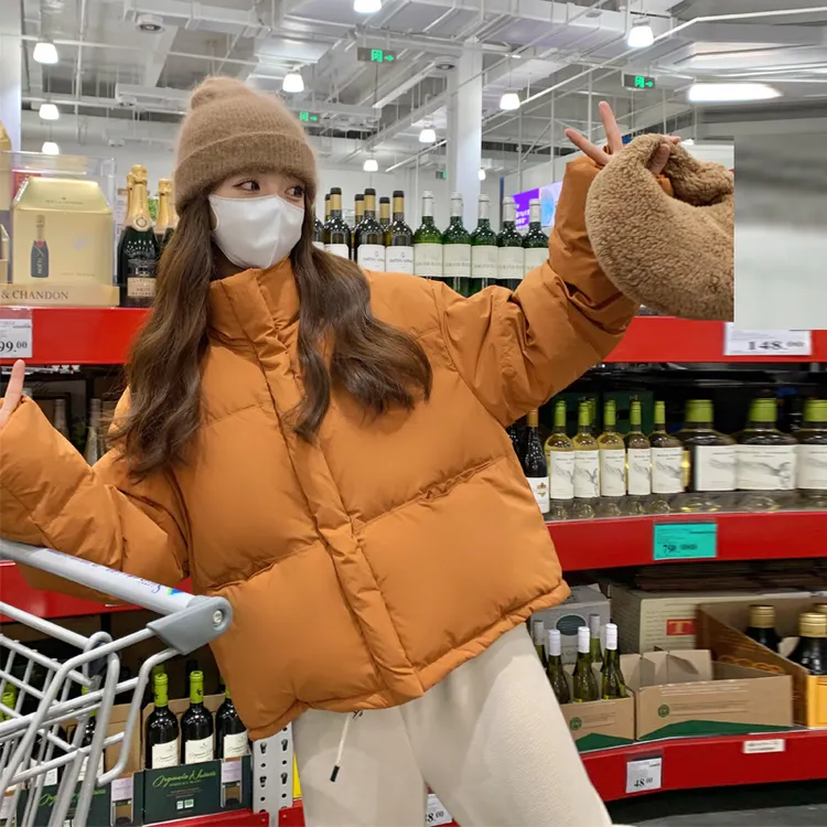 南瓜色羽绒服女短款2025冬季加厚新款韩系学院风白鸭绒内胆面包服