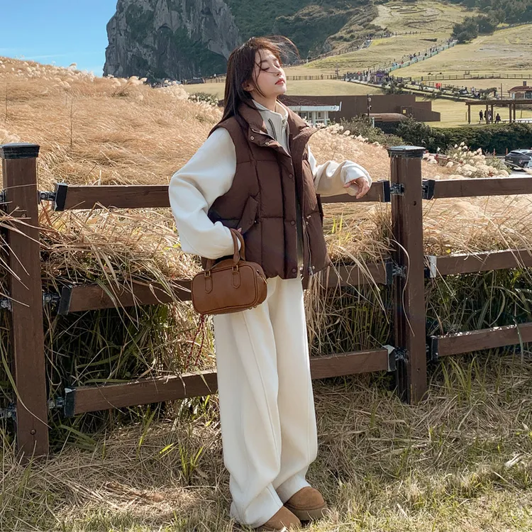 氛围感羽绒马甲卫衣套装裤2025冬季新款韩系穿搭休闲风长裤三件套