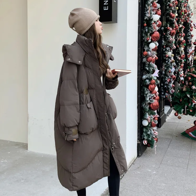 长款超好看巧克力灰羽绒服女冬季新款今年流行爆款加厚白鸭绒外套