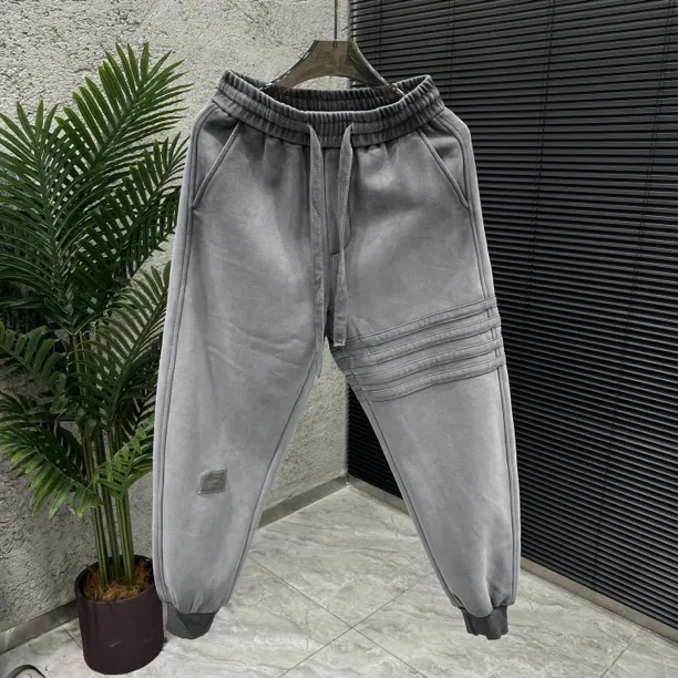 2024冬季新款男美式休闲痞帅条纹卫裤宽松抽绳百搭运动束脚休闲裤