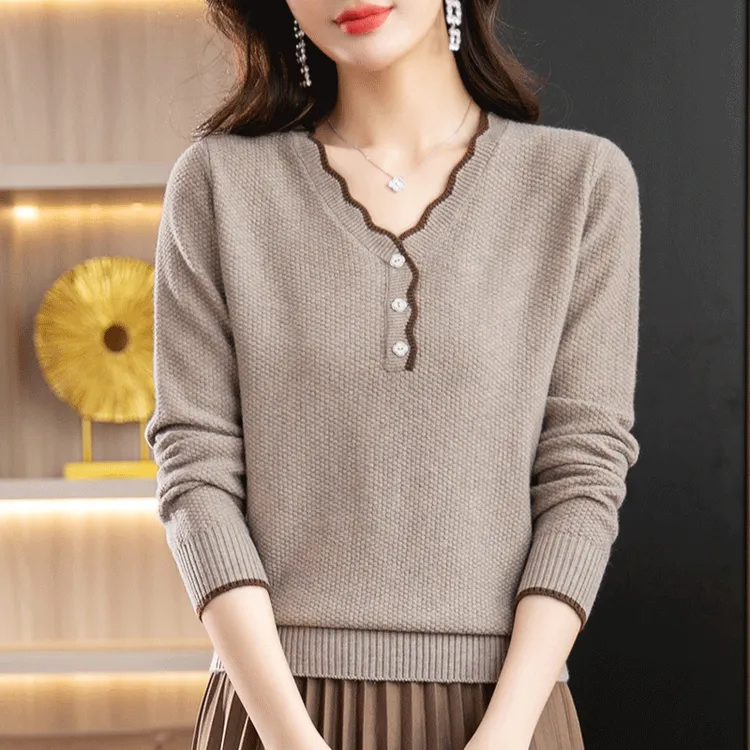 2025新款长袖针织衫显瘦套头大码鸡心领打底衫毛衫洋气上衣洋气