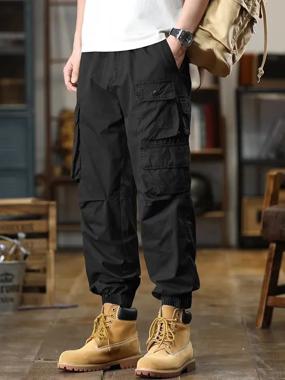 秋冬款多口袋军事风工装裤100棉休闲运动户外时尚百搭束脚工装裤
