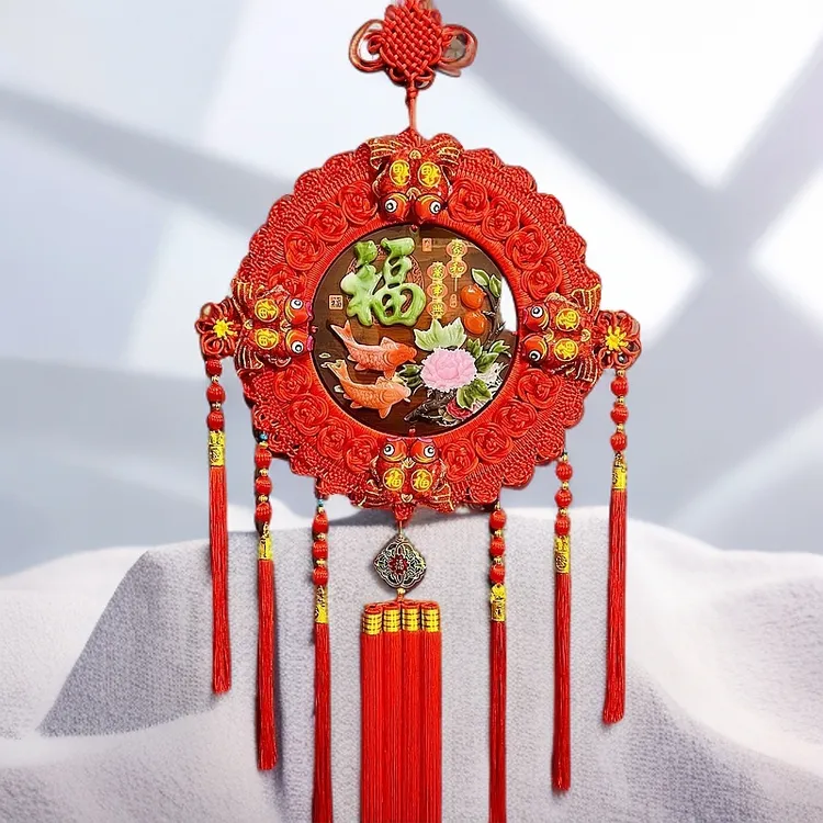 圆形特大号仿玉雕桃木中国结福字乔迁玄关装饰