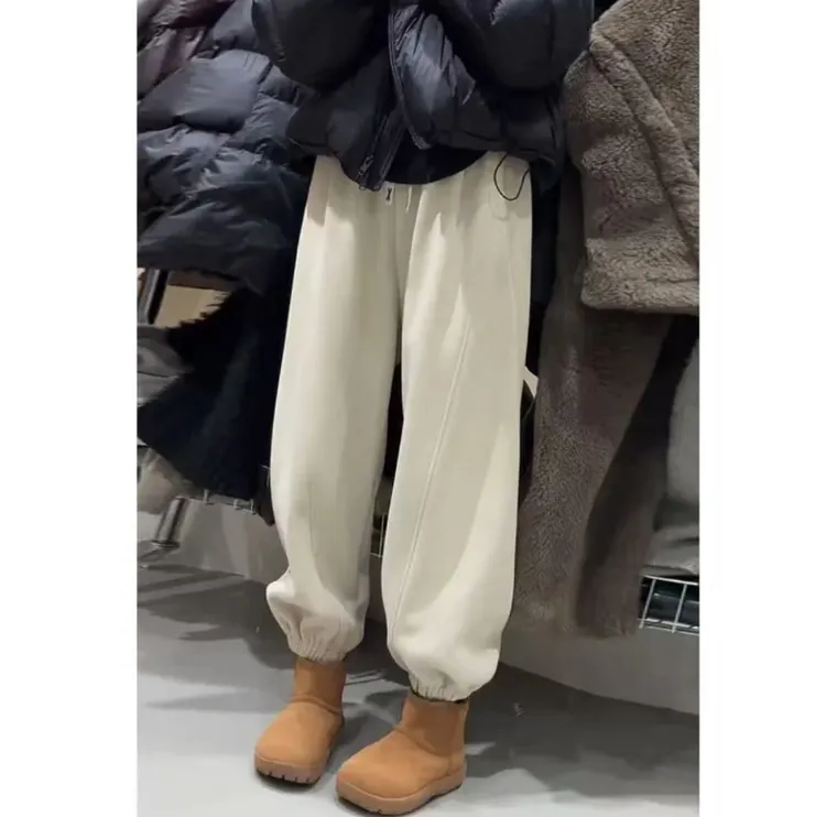 2025冬季欧货人鱼线洋气宽松慵懒风休闲束脚运动加绒卫裤纯色百搭
