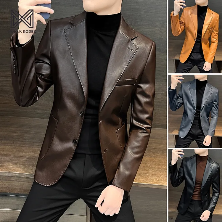 MODEK KODEK男士痞帅西装外套春秋款2025新款皮衣休闲西服商务男