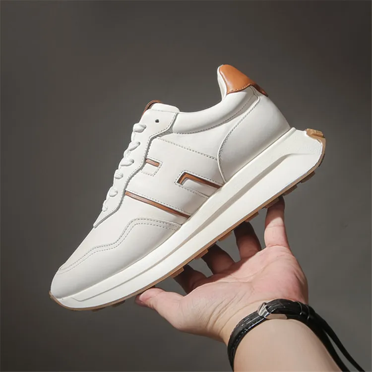 高端男鞋2024新款时尚休闲运动鞋男真皮小白鞋厚底透气百搭跑步鞋
