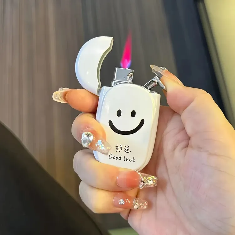 网红ins笑脸luck防风打火机迷你糖果高颜值时尚金属充气火机礼物