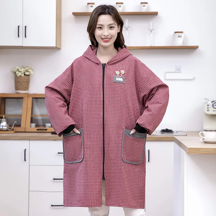 韩版棉布罩衣围裙厨房家用做饭长袖防污透气围腰餐饮外穿工作服