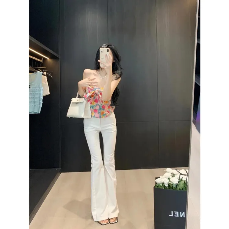 2024百搭时尚纯色韩版显瘦修身牛仔裤设计感夏季复古小众裤子-唐