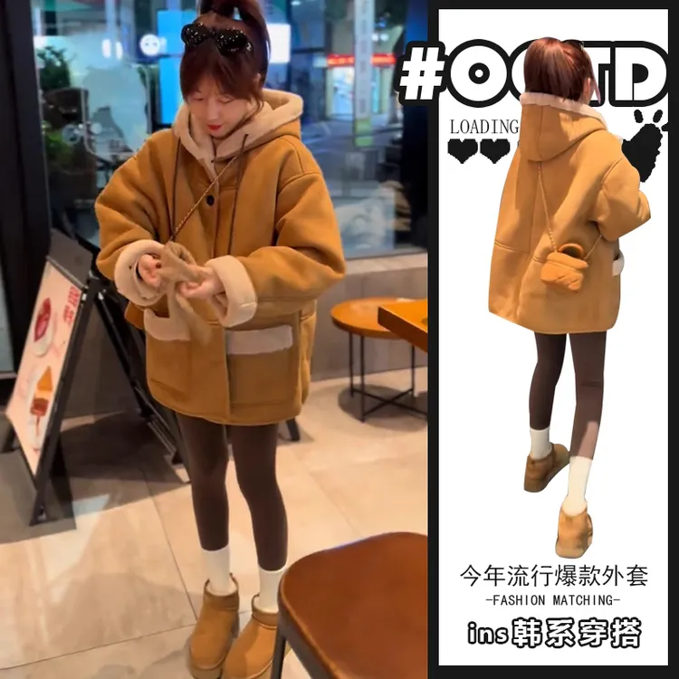 2024春秋新款设计感别致宽松百搭连帽外套女时尚加厚保暖休闲棉服