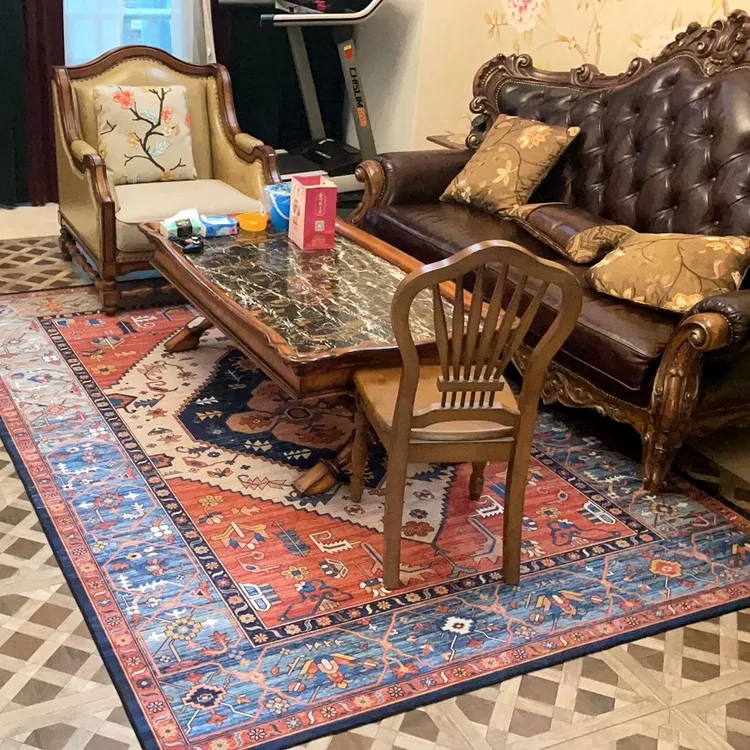 客厅 茶几垫地毯加厚圈绒 轻奢复古美式欧式民族风编织地毯床边毯