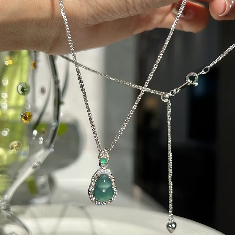 Ben.S本饰 新中式纯银天然危料蓝水翡翠葫芦吊坠项链国风锁骨A312