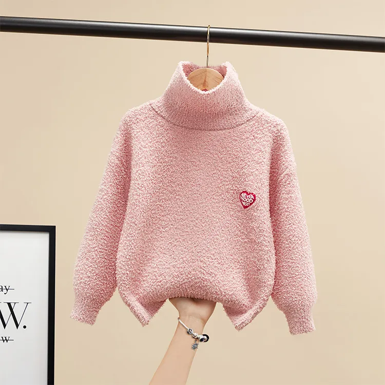 女孩超柔软高领毛衣秋冬季款半边绒加厚中大童洋气针织衫儿童保暖