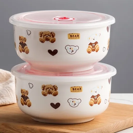 微波炉加热专用碗陶瓷碗带盖上班族饭盒便当碗带饭盒保鲜盒密封