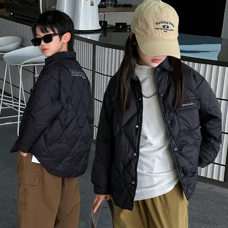 冬季新款儿童羽绒服男童女童轻薄外套中大童洋气衬衣领内胆上衣潮