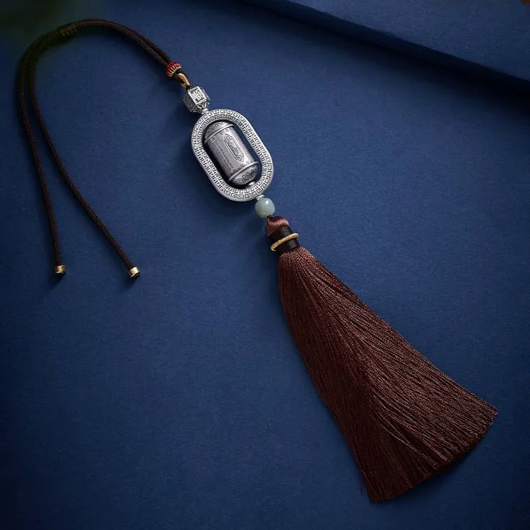 足银银制品 般诺心经出入平安后视镜挂件男女士高档银可旋转车挂