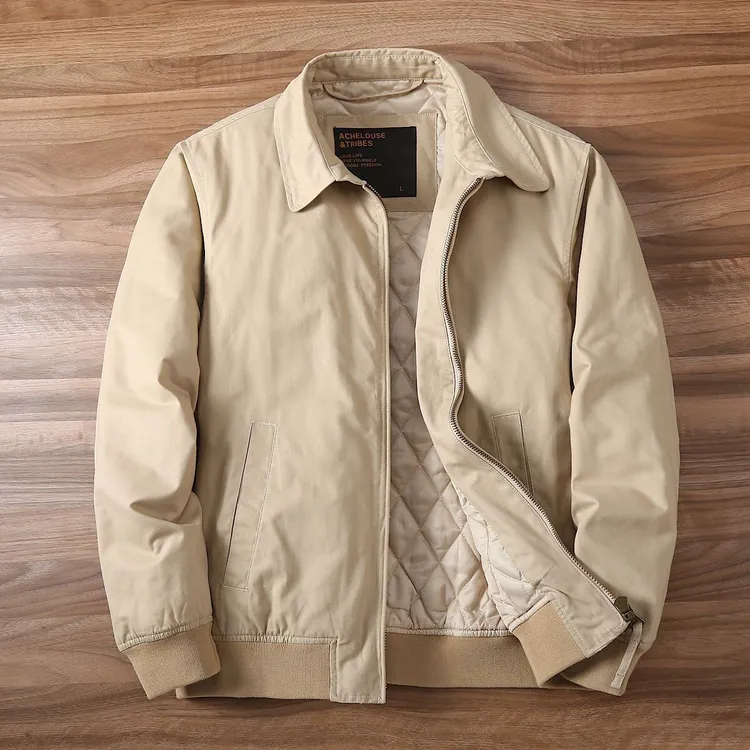 冬季商务休闲翻领夹棉厚款保暖秋冬夹克外套男加厚户外工装上衣