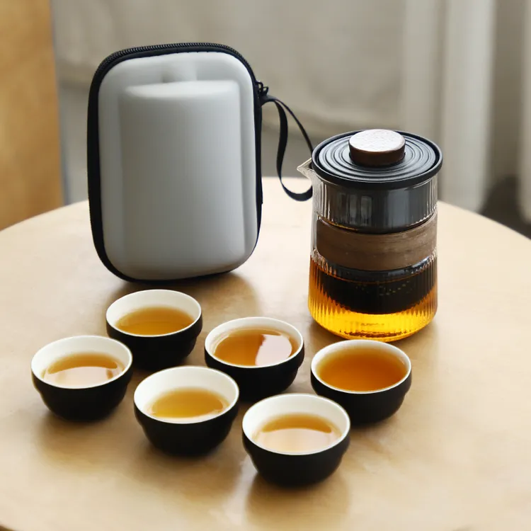 户外便携式户外旅行茶具套装陶瓷玻璃快客杯商务伴手礼品批发定制