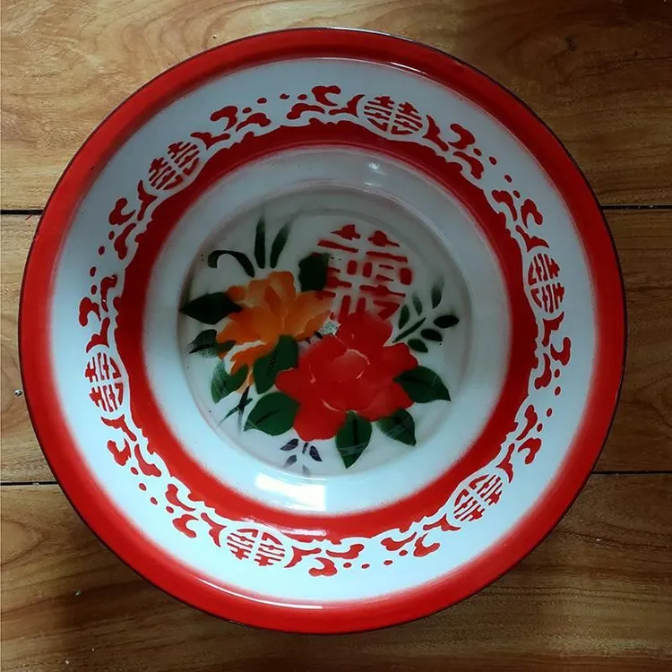 纯搪瓷双料特厚加深结婚婚庆盆老式怀旧复古经典盆面盆洗脸盆脚盆