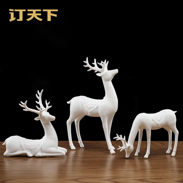 订天下陶瓷福鹿摆件新中式客厅电视柜家居装饰品开业招财乔迁礼品