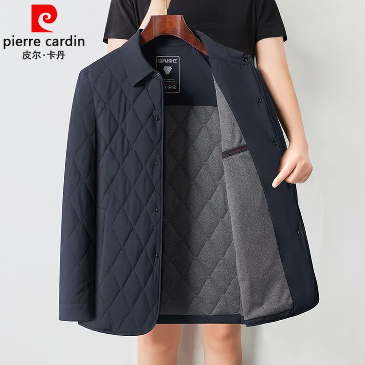 皮尔卡丹男士含桑蚕丝棉衣秋冬款舒适外套翻领棉服中年棉袄爸爸装