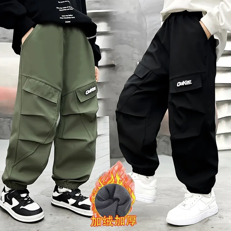 【加绒/不加绒】工装裤春秋季男童裤韩版炸街男孩裤子百搭中大长裤