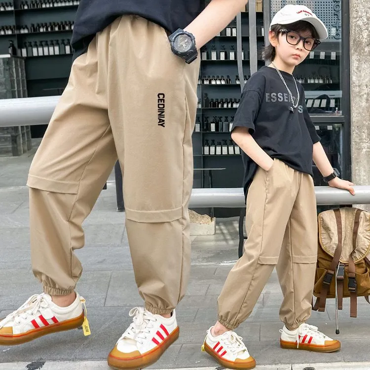 男童夏季透气工装裤儿童轻薄裤子夏装防蚊户外潮童装中大童爽滑轻
