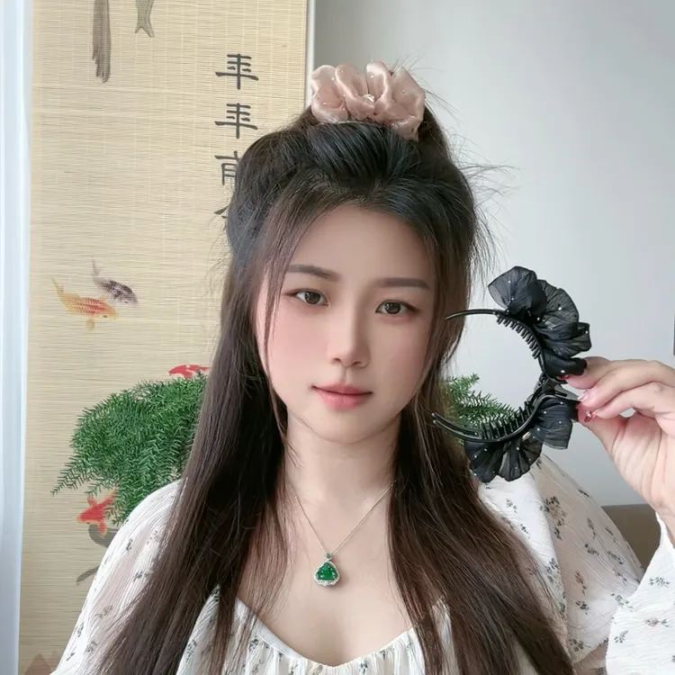 韩版绢纱满天星泡泡盘发丸子头抓夹春季后脑勺高马尾固定发夹气质