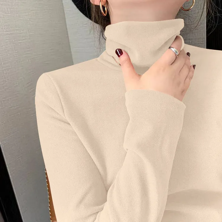 堆堆领女士保暖打底修身长袖纯色双面德绒洋气内搭加绒加