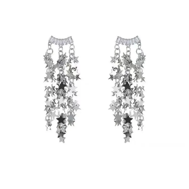 钛钢无非金属耳饰 铭仙24年新款亮片五角星耳环流苏耳钉耳坠ins