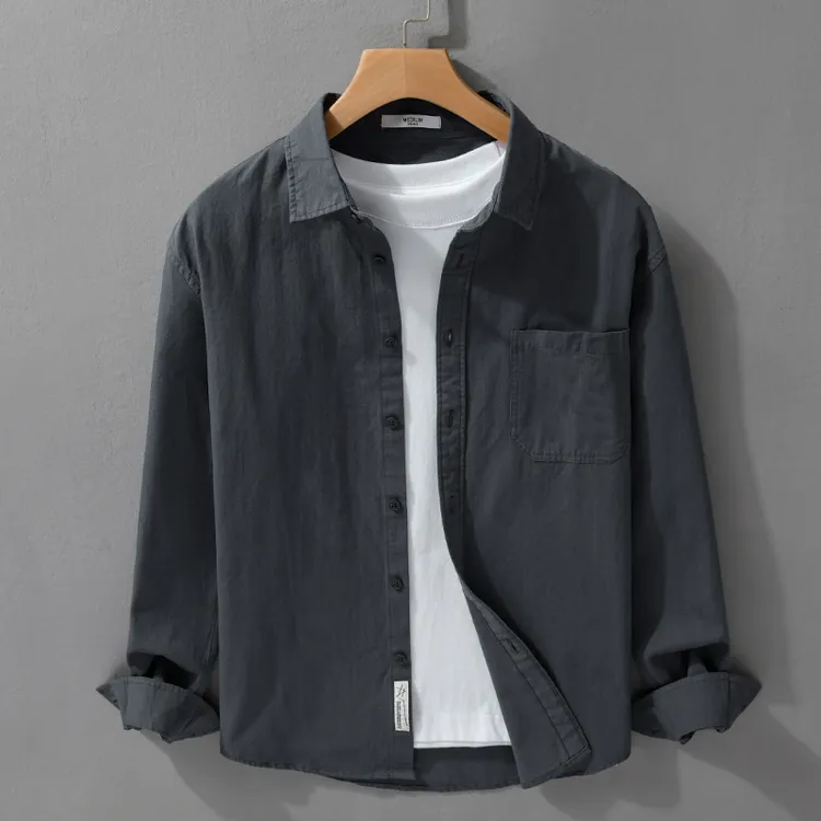 高级感舒适纯棉长袖衬衫男士秋季新款返潮复古休闲百搭通勤衬衣男