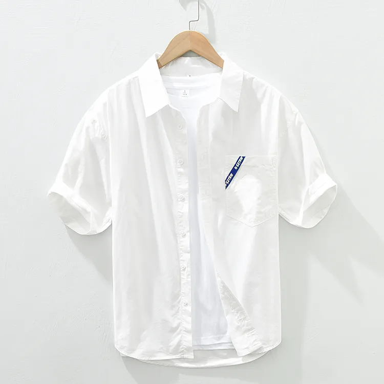 实体专柜高级感拼接痞帅短袖衬衫男士夏季薄款美式休闲衬衣男寸衫