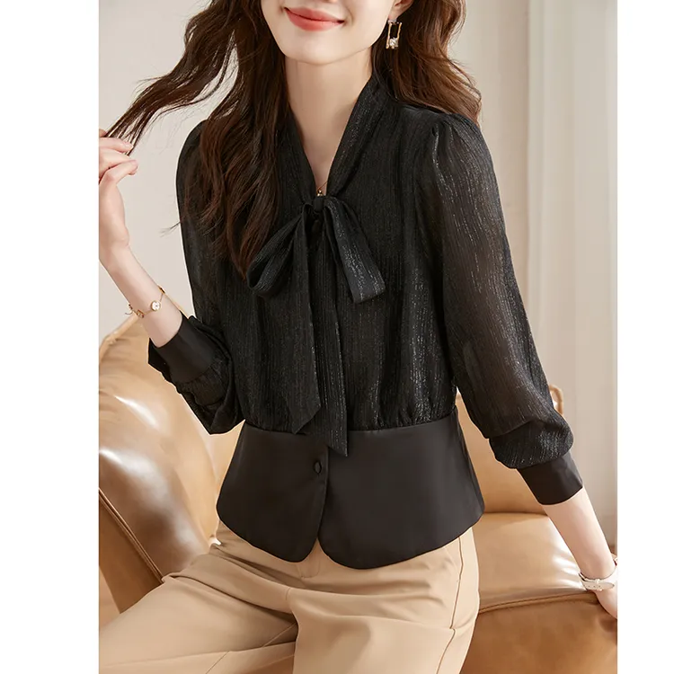 2023秋新款经典版小心机极简气质衬衣通勤职业时尚设计感V领衬衫