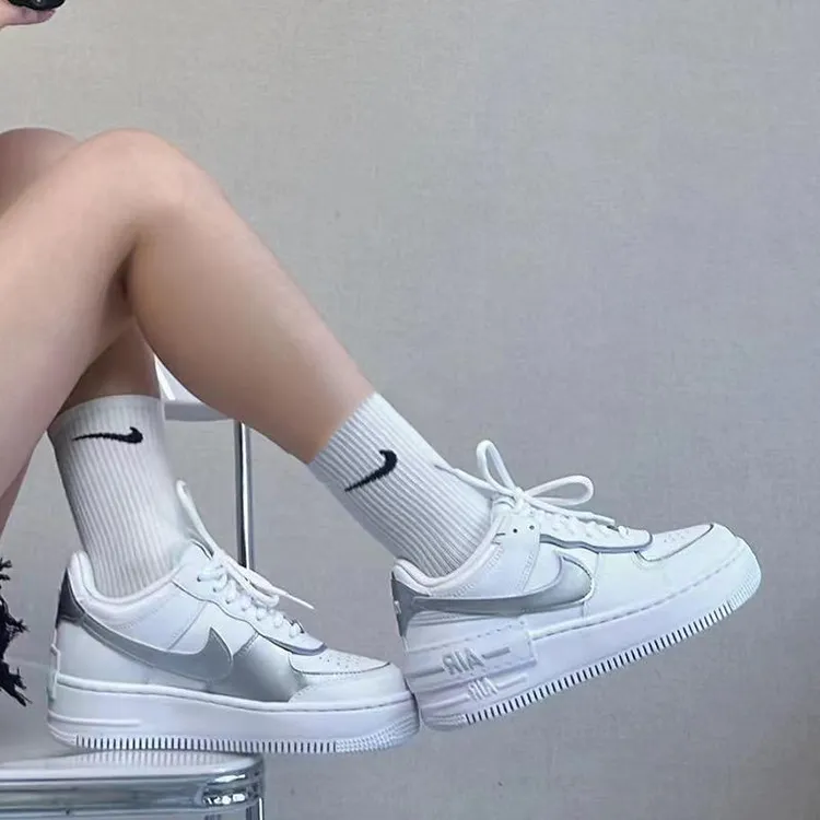 NikeAF1 SHADOW空军一号低帮街头风增高女款白银休闲鞋CI0919-119