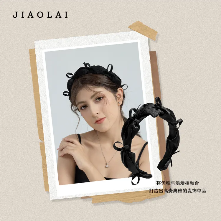 黑色高级感宽边褶皱蝴蝶结发箍时尚百搭高颅顶气质压碎发新款发饰商品图