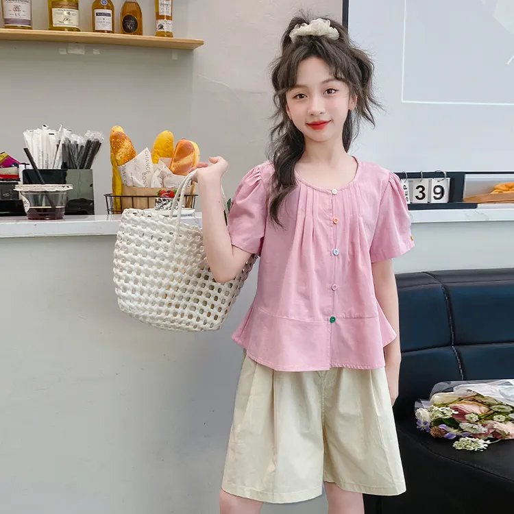 女童夏装娃娃衫薄款套装2024新款女大童韩版女孩五分短裤儿童装潮
