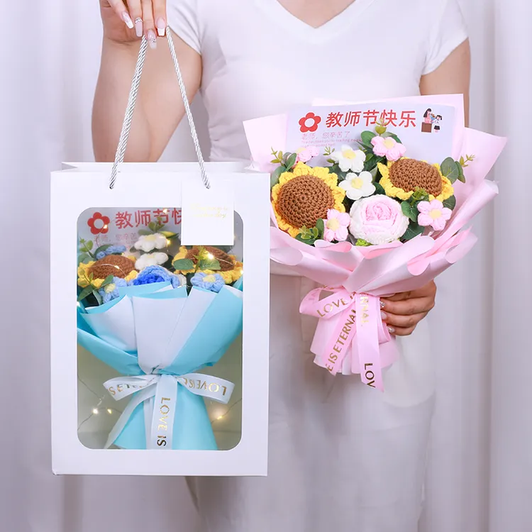 教师节礼物男女老师实用2024年新款毛线针织花束手工编织花束成品