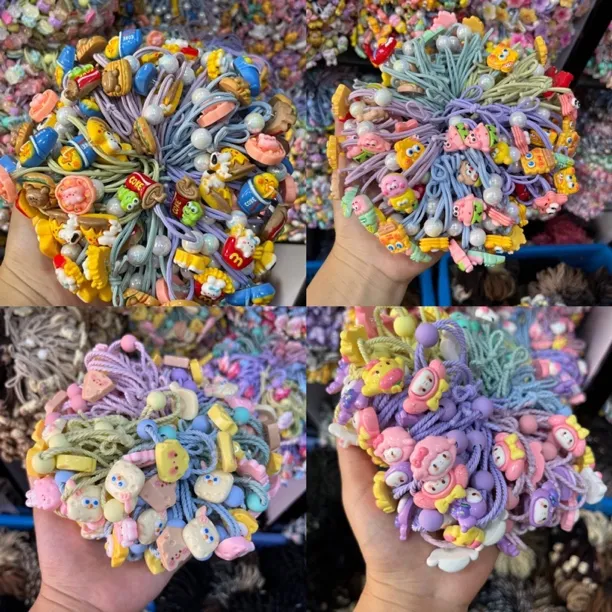 100根儿童彩色皮筋海绵宝宝三丽欧皮筋扎头绳小女孩发绳摆摊