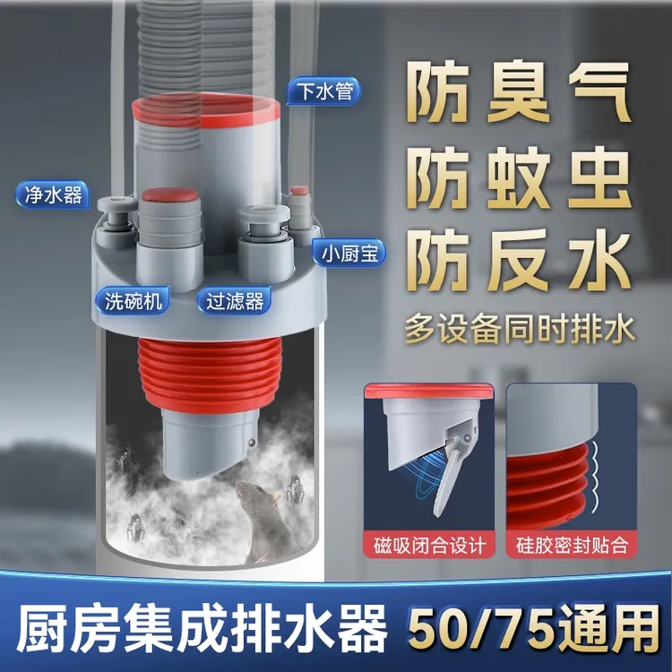蜜西西比厨房水槽净水器洗碗机小厨宝下水管道排水管五合一接头