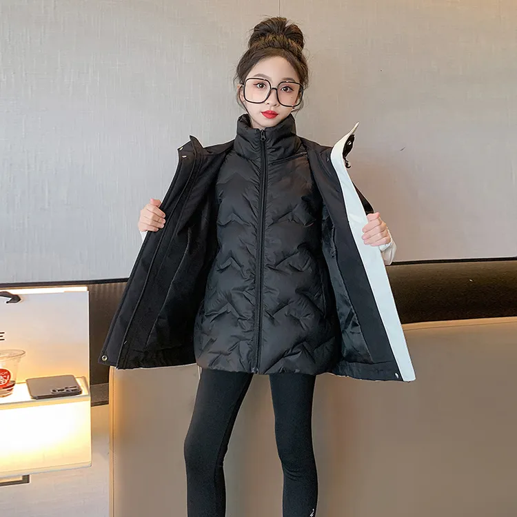 女童冲锋衣羽绒服2023新款秋冬款儿童中大童三合一洋气小女孩外套