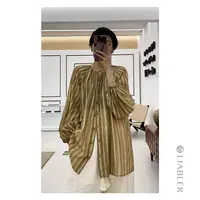 LIABLER/励【织金提】2024春夏复古条纹圆领系带灯笼衬衫 LSS24486J