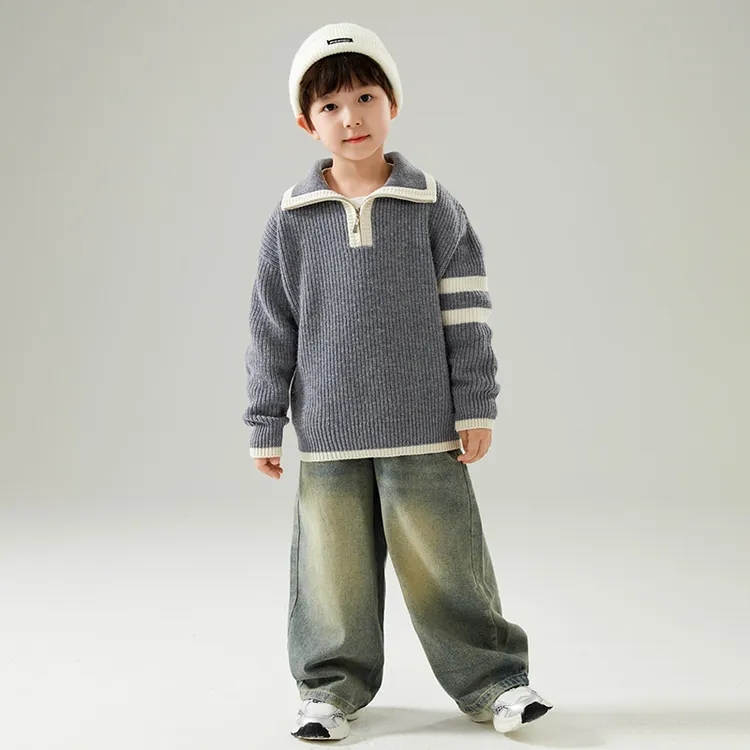 儿童100%纯羊毛衫男女童毛衣纯色polo领贴身穿宝宝翻领针织加厚冬