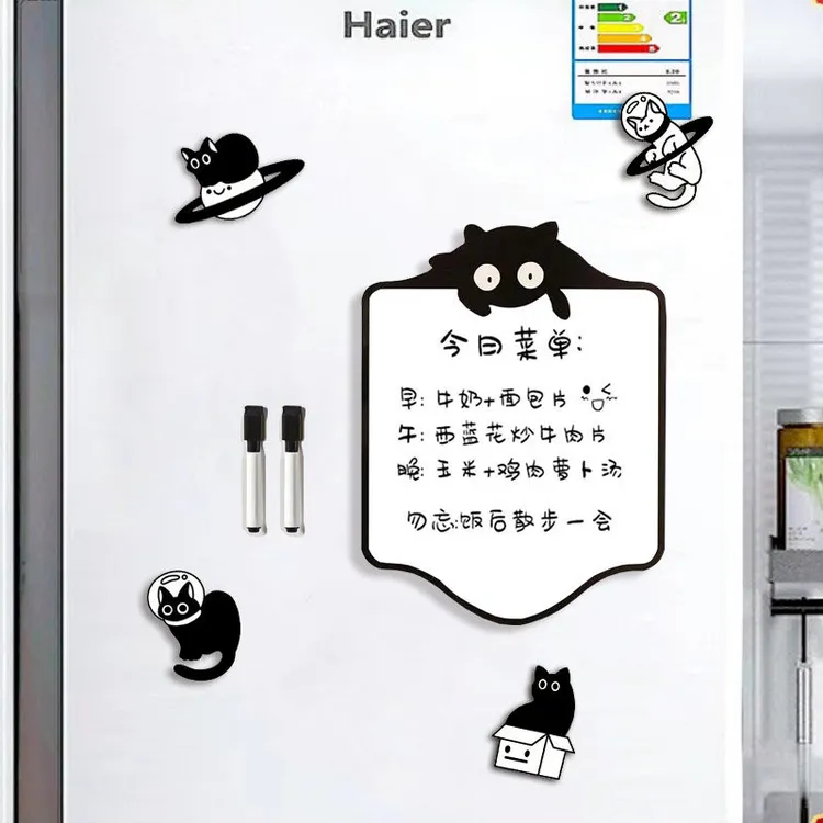 可爱盒子猫冰箱贴吸附留言板备忘录磁性黑板可擦写白板入户门磁贴